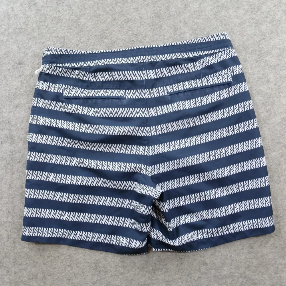 Original Penguin Shorts  Mens Medium Blue White Swim Trunks Geometric Striped